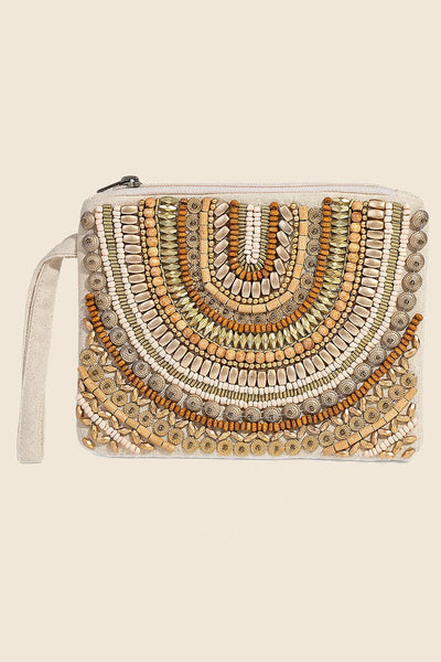 Sika Boho Beaded Cosmetic Bag - Gold