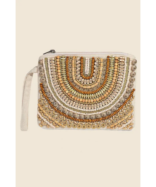 Sika Boho Beaded Cosmetic Bag - Gold