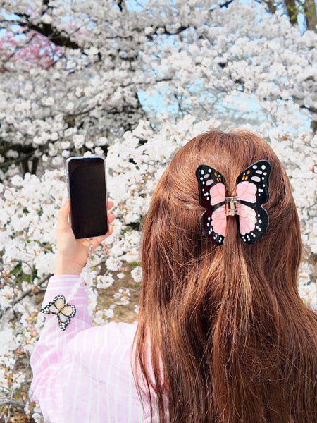Hand-painted Monarch Butterfly Claw Hair Clip - Pink