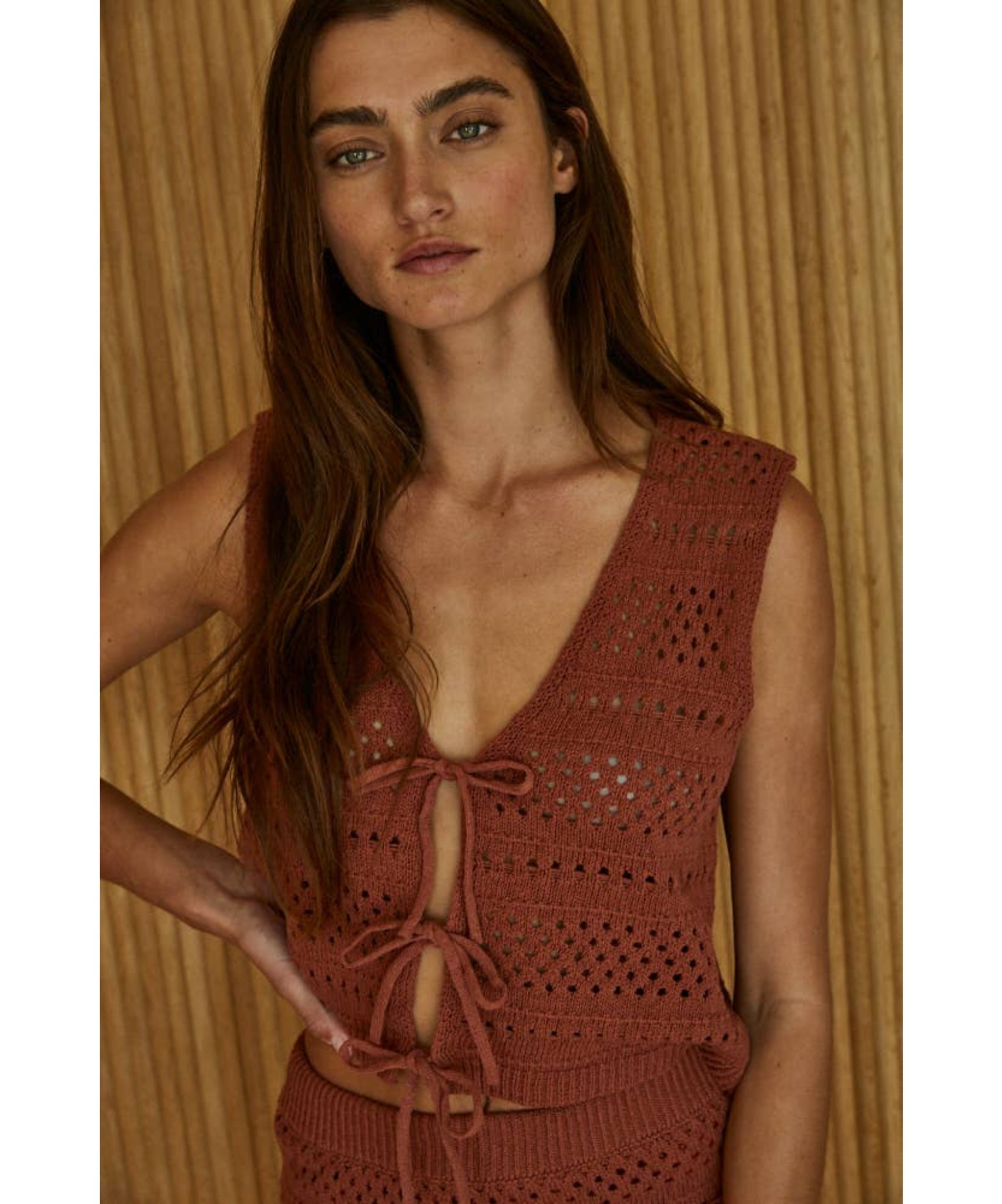 Londyn Knit Crochet Top - Rust