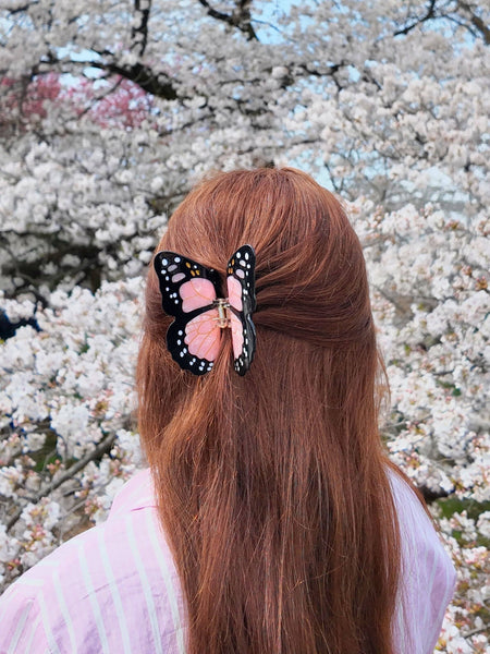 Hand-painted Monarch Butterfly Claw Hair Clip - Pink