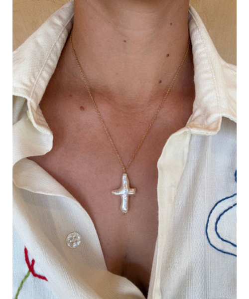 Glory Freshwater Pearl Cross Necklace