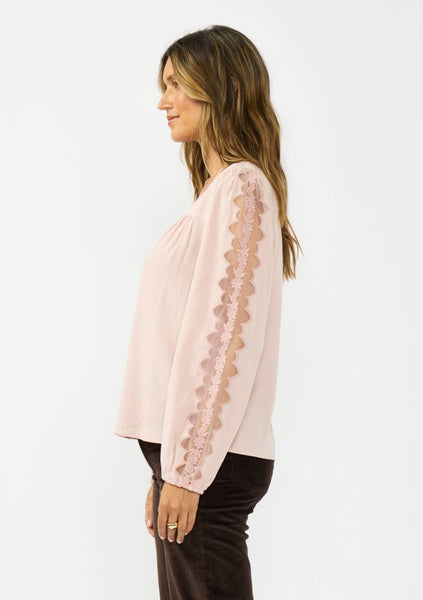 Toni Split Neck Blouse with Floral Embroidery