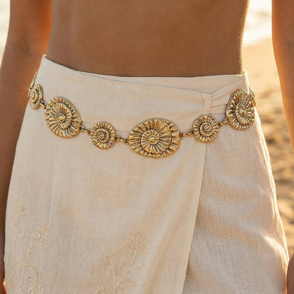 Seashell Disc Chain Belt - Gold