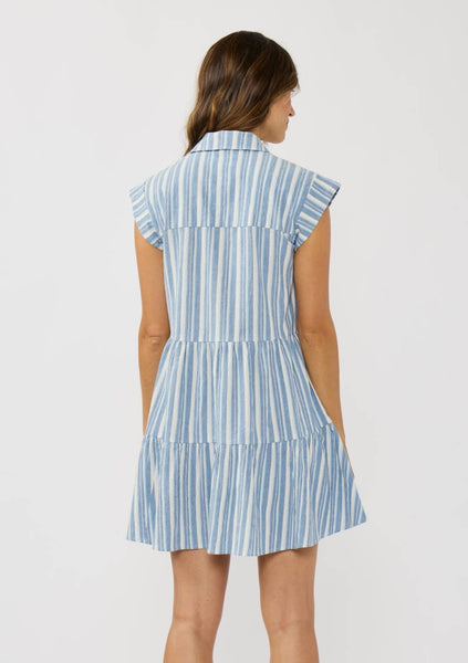 Mi Mi Striped Button-Down Tiered Mini Dress