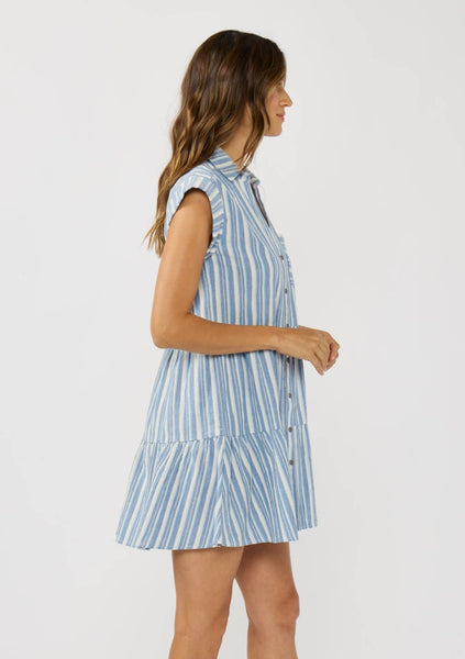 Mi Mi Striped Button-Down Tiered Mini Dress