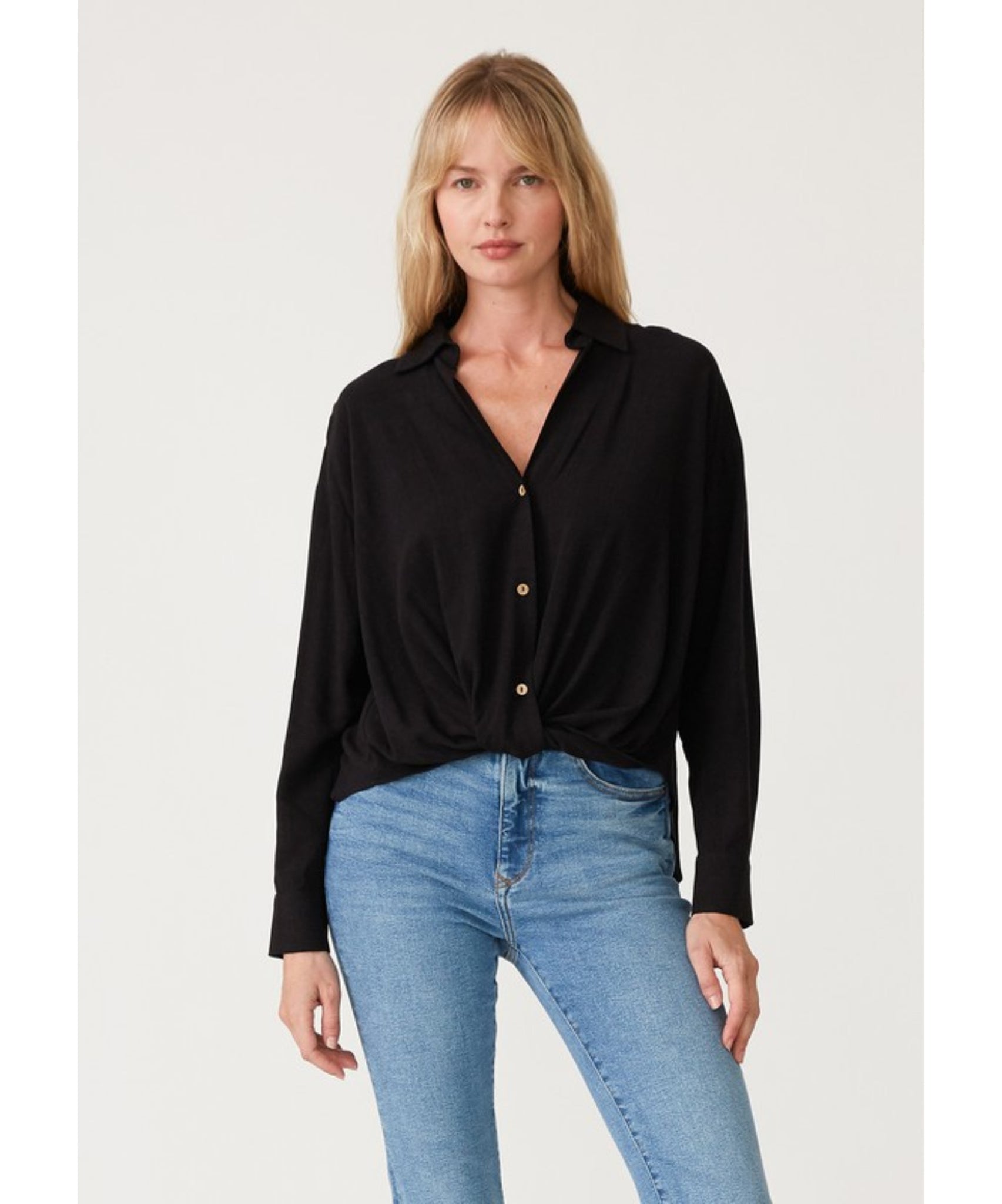 Lily Knot Front Button Up Top - Black