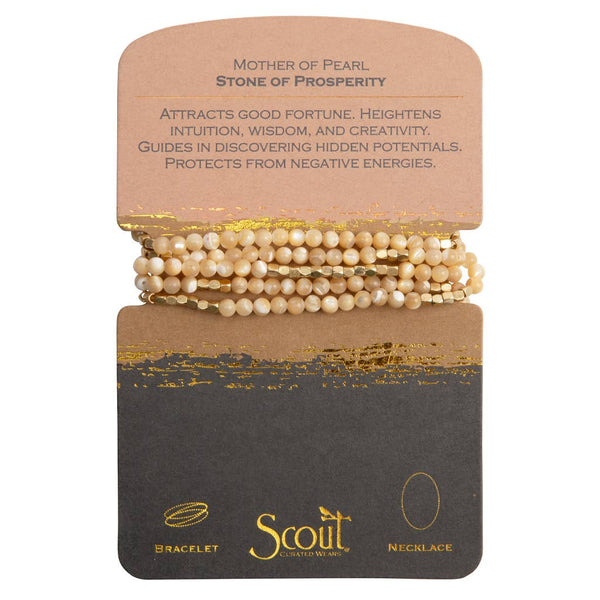 Stone Wrap Bracelet/Necklace: Mother of Pearl/Gold - Stone of Prosperity