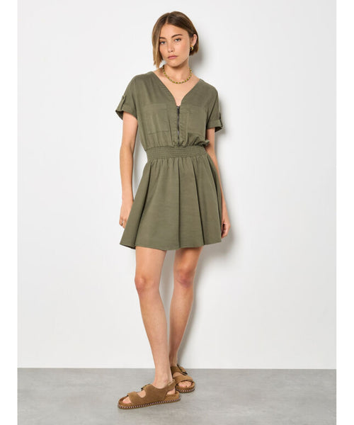 Mary Zip Detail Mini Dress - Khaki