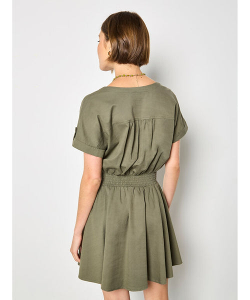 Mary Zip Detail Mini Dress - Khaki
