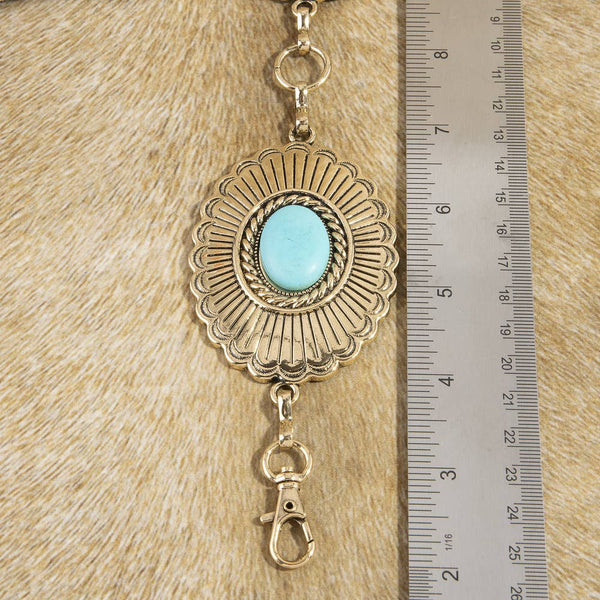 Sunburst Turquoise Concho Wide Chain Belt - Gold