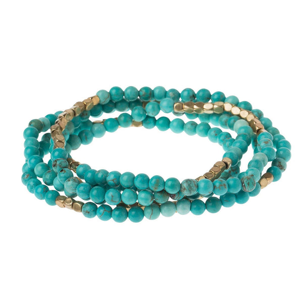 Stone Wrap Bracelet/Necklace: Turquoise/gold - Stone of the Sky