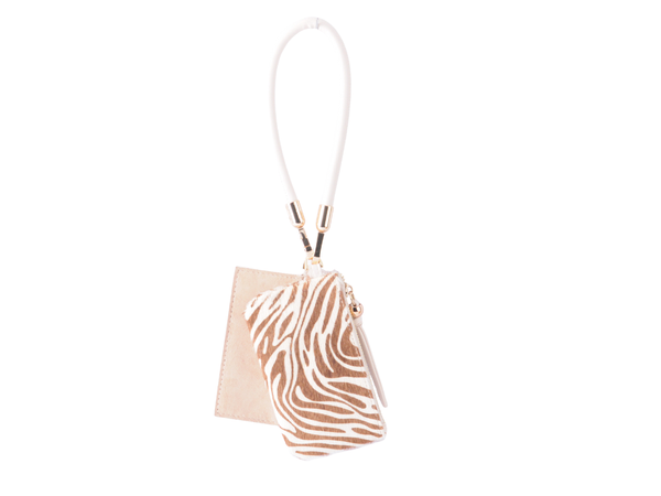 Genuine Leather Wristlet & Card Holder Set: Beige/Zebra