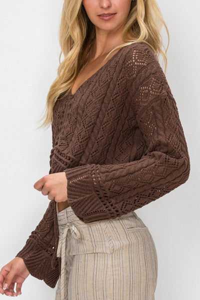 Stassi Open Knit Drawstring Sweater - Brown