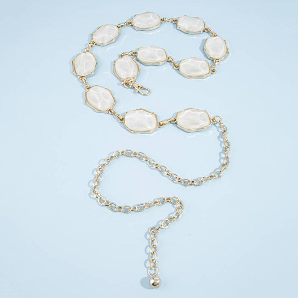 Tortoise Cabochon Gold Chain Belt - Ivory