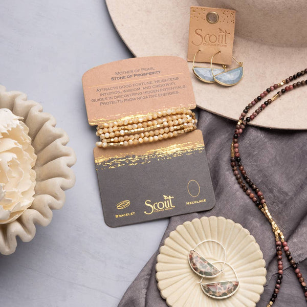 Stone Wrap Bracelet/Necklace: Mother of Pearl/Gold - Stone of Prosperity