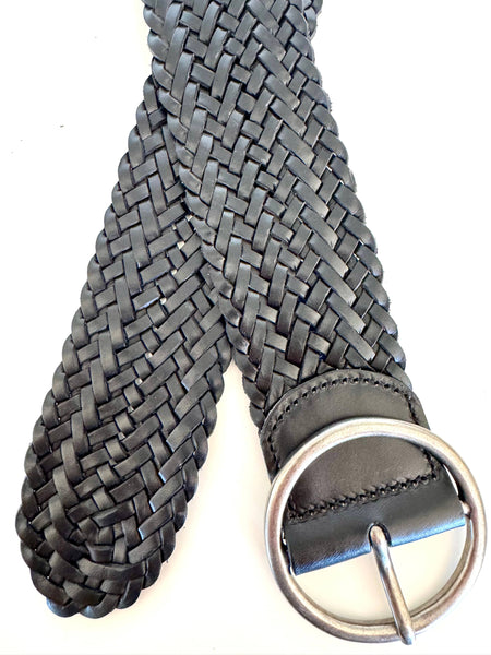 Wide Braided Leather Belt - Black