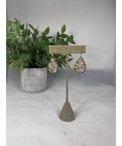 Gold Wire Wrap beaded Teardrop Earrings - Pastel