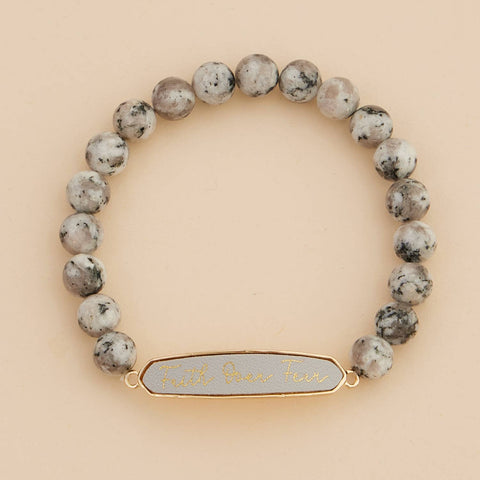 Faith Over Fear Natural Stones Beaded Bracelet - Gray