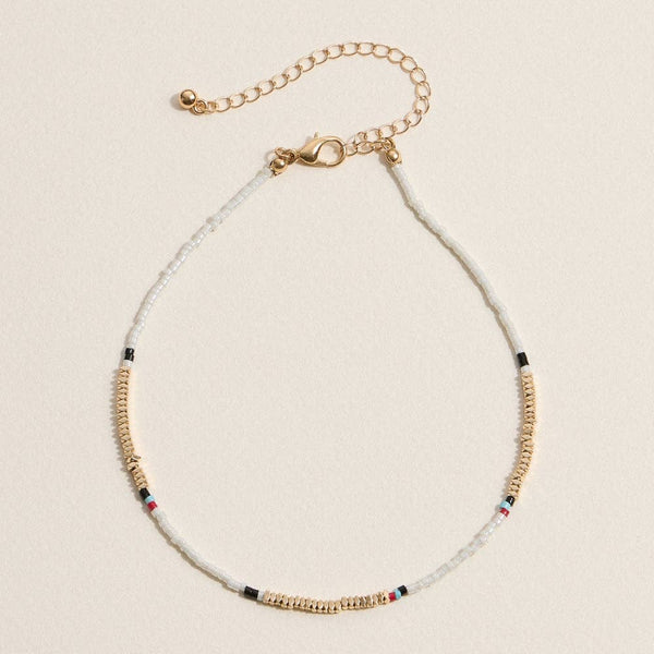 Colorful Seed Bead Anklet - White