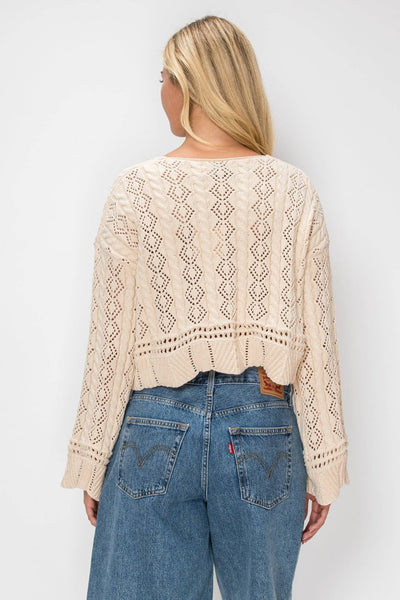 Stassi Open Knit Drawstring Sweater Cream