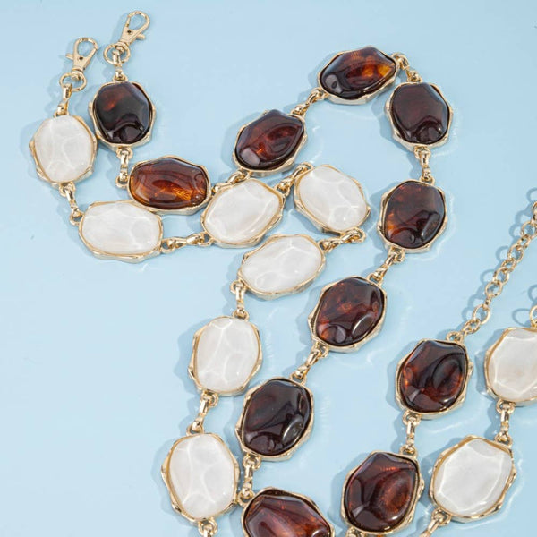 Tortoise Cabochon Gold Chain Belt - Brown