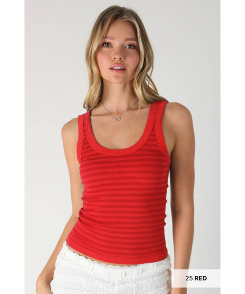Striped Ribbed Reversible Tank Top - Red