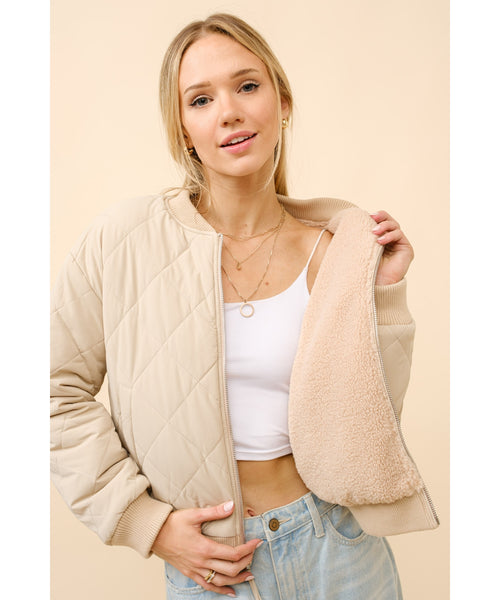 Reversible Fleece Quilted Bomber Jacket