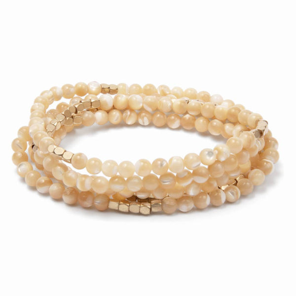 Stone Wrap Bracelet/Necklace: Mother of Pearl/Gold - Stone of Prosperity