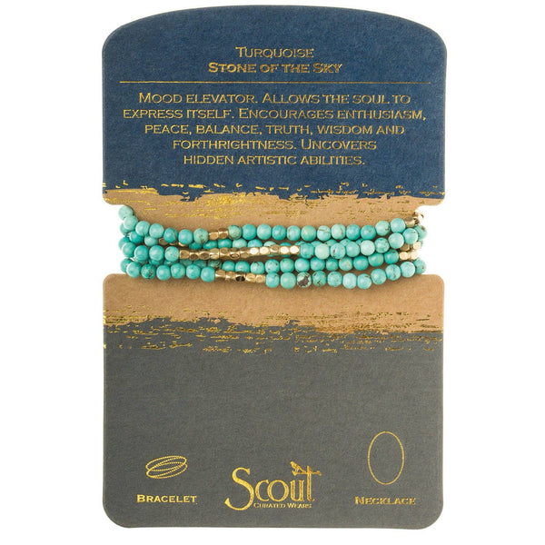 Stone Wrap Bracelet/Necklace: Turquoise/gold - Stone of the Sky