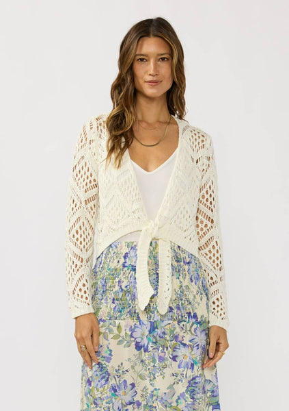 Clemente Open Crochet Tie Front Top