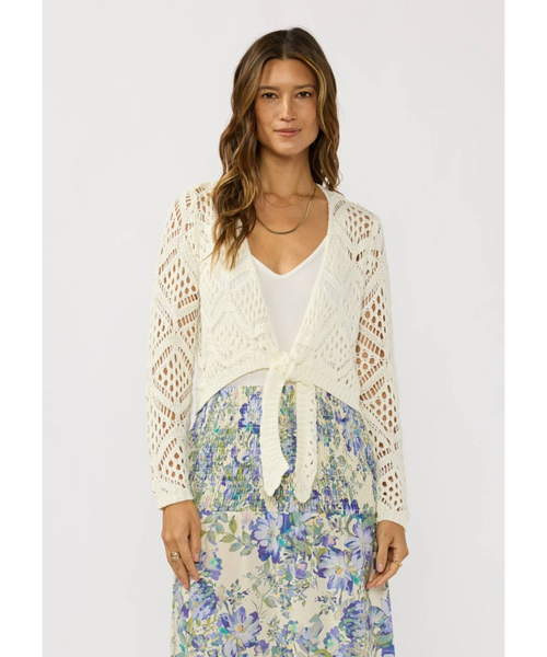 Clemente Open Crochet Tie Front Top