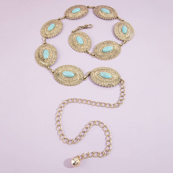 Bullah Turquoise Concho Chain Belt - Gold
