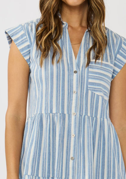 Mi Mi Striped Button-Down Tiered Mini Dress
