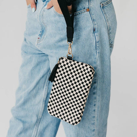 Emma Woven Clutch Wristlet - Black Checkered