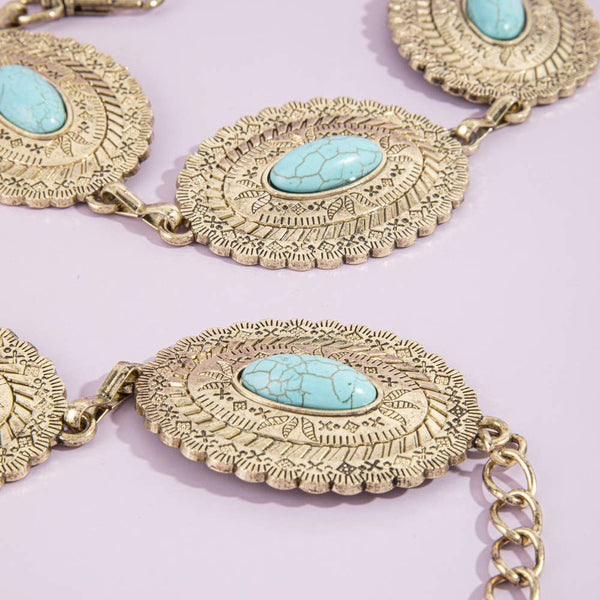 Western Turquoise Concho Chain Belt Silver