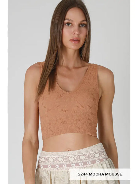 Lace V Neck Tank Top - Multiple Colors