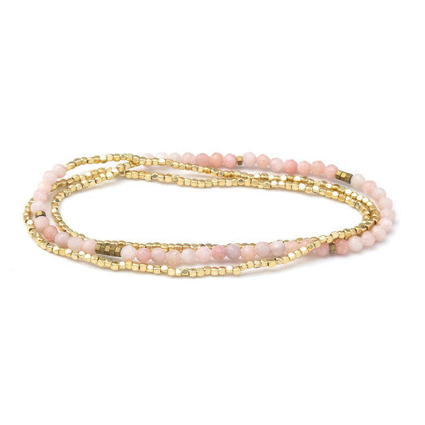 Delicate Stone Wrap Bracelet/Necklace: Pink Opal - Stone of Renewal