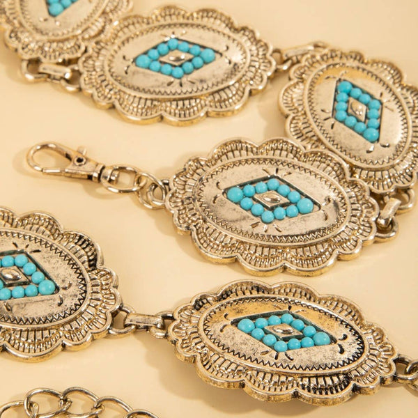 Floral Oval/Diamond Concho Disc Chain Belt