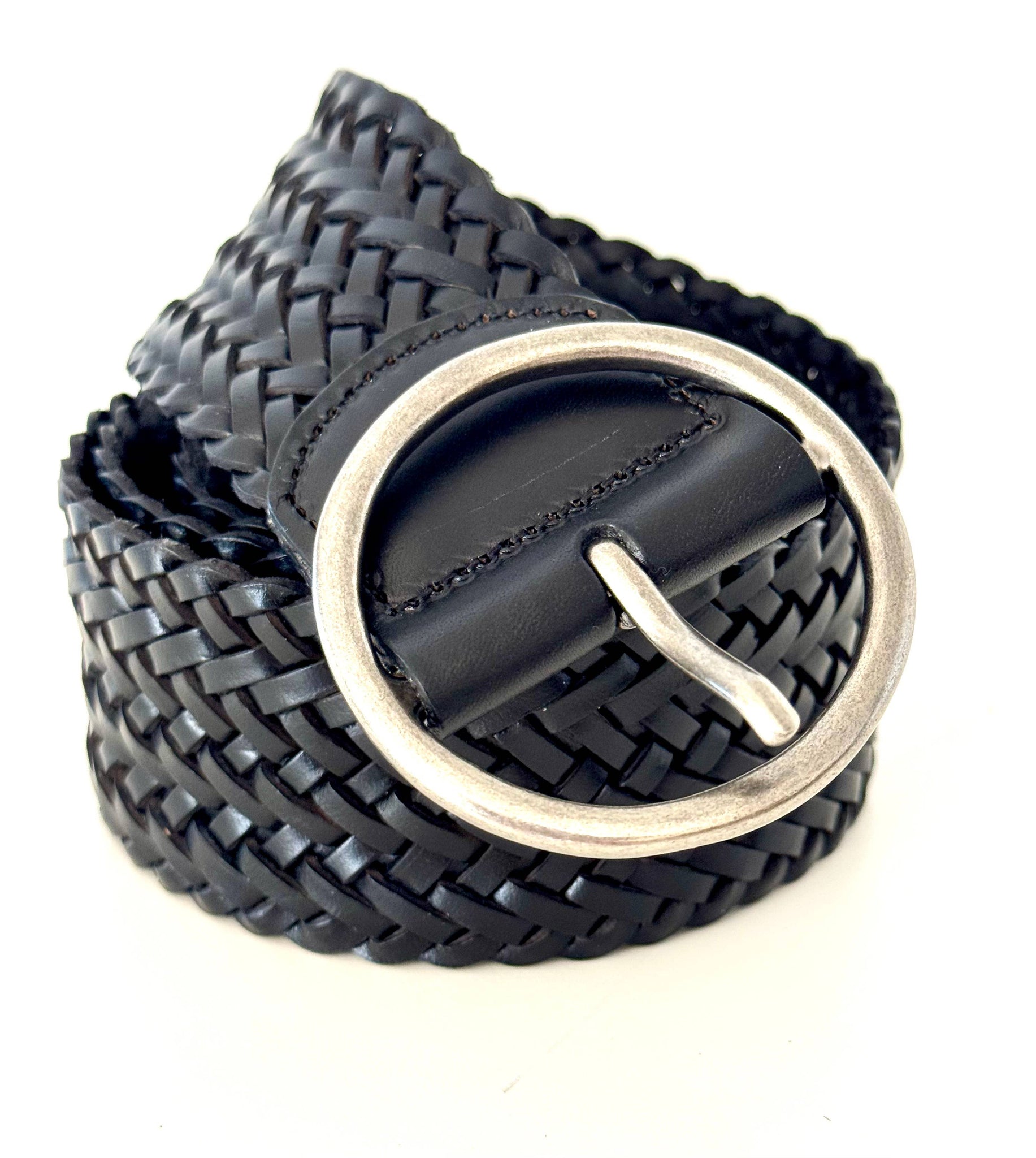 Wide Braided Leather Belt - Black