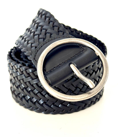 Wide Braided Leather Belt - Black