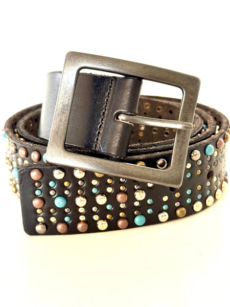 Black Leather Studded Belt