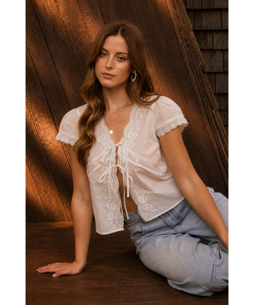 Hailey Lace Trim Tie Top