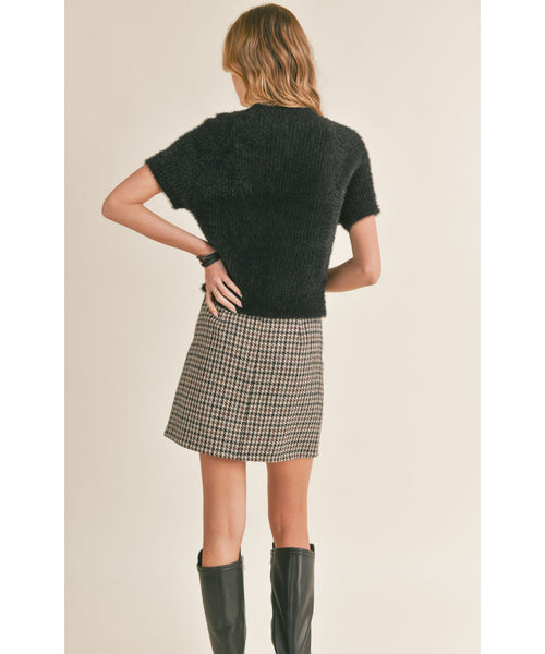 Ora Ribbed Short Sleeve Sweater - Black
