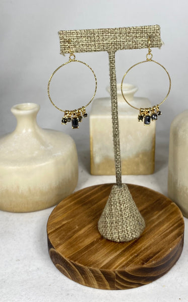 Crystal Drop Hoop Earrings - Gold/Black