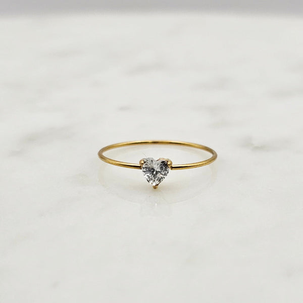 Tiny Heart Cubic Zirconia Ring - Size 7