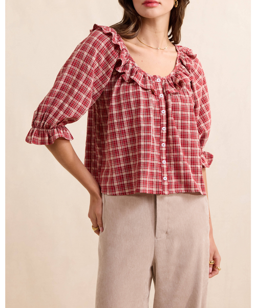 Falling Into You Plaid Ruffle Blouse