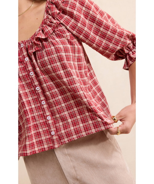 Falling Into You Plaid Ruffle Blouse