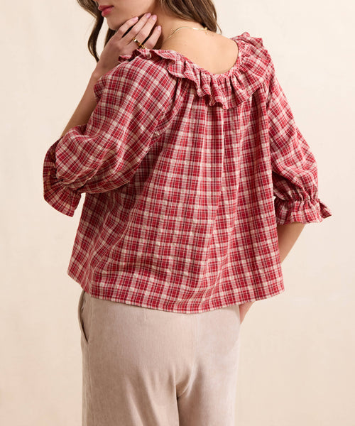 Falling Into You Plaid Ruffle Blouse