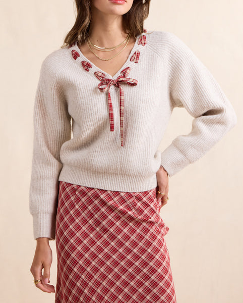 Sidney Plaid Lace Trim Sweater